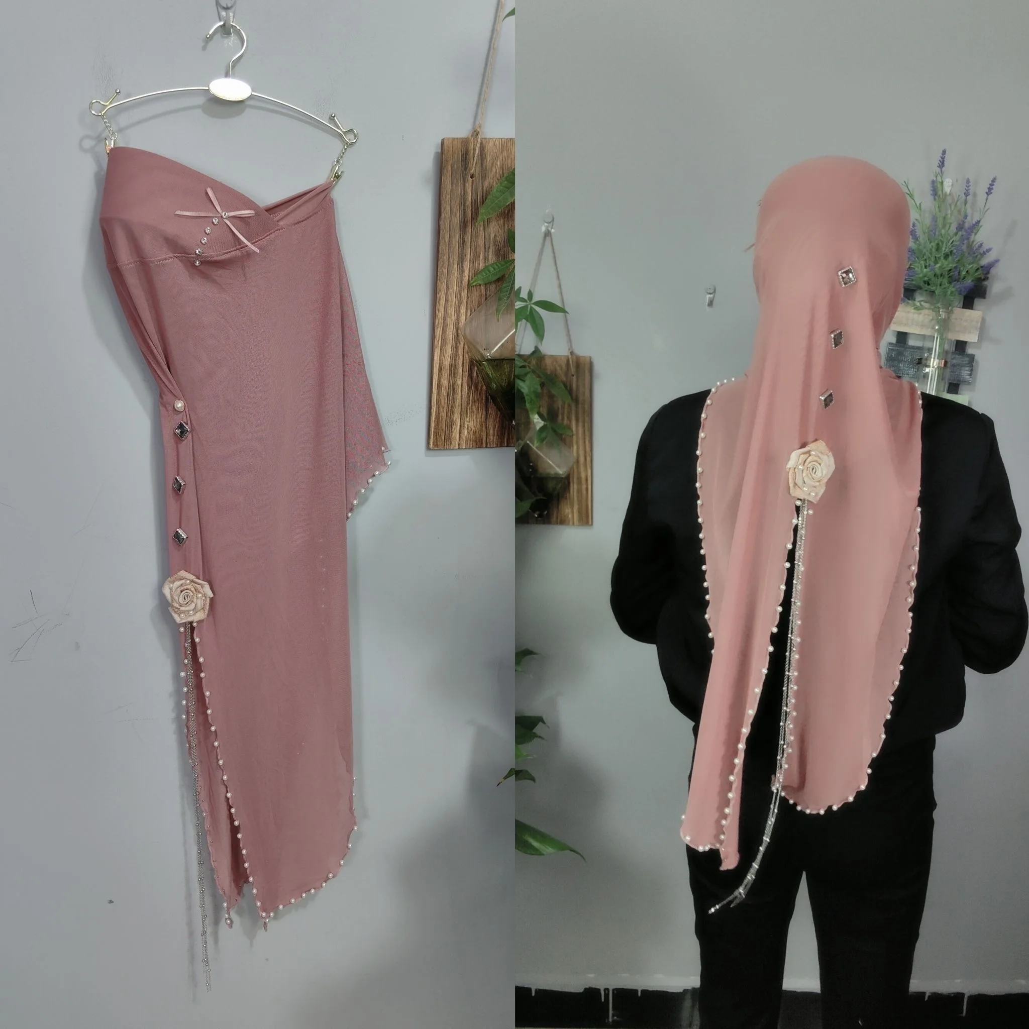 Autumn Easy To Wear Arabic Muslim Rose Shawls Hijab