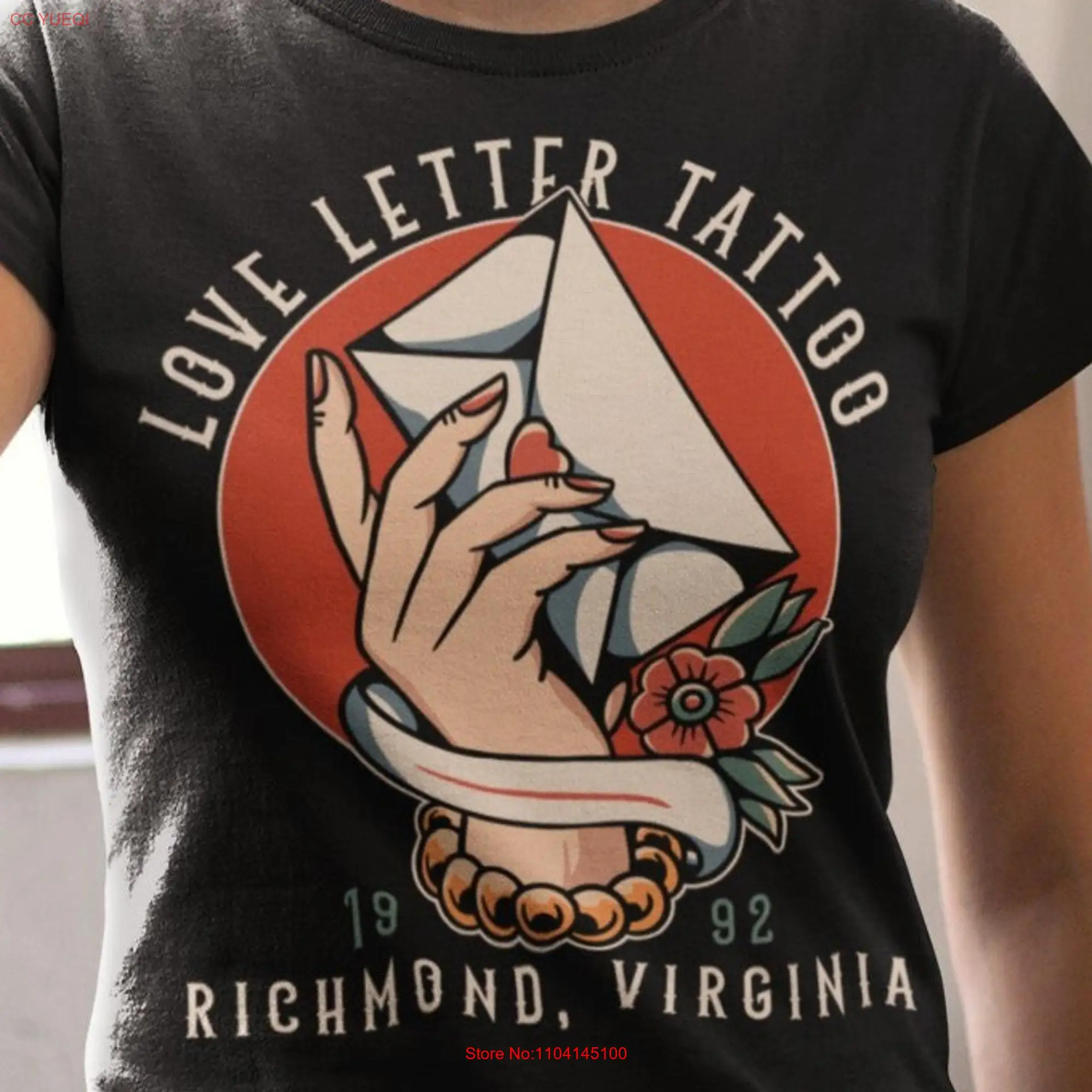 Love Letter Tattoo Studio Richmond Virginia Old School Hand T Shirt Women's Fit  long or short sleeves