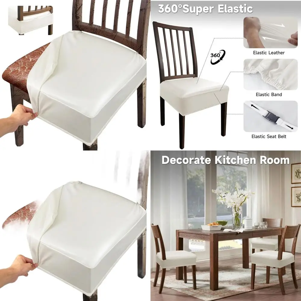 

Elastic PU Leather Seat Covers for Dining Chairs, Waterproof & Dustproof, Set of 8 Cream