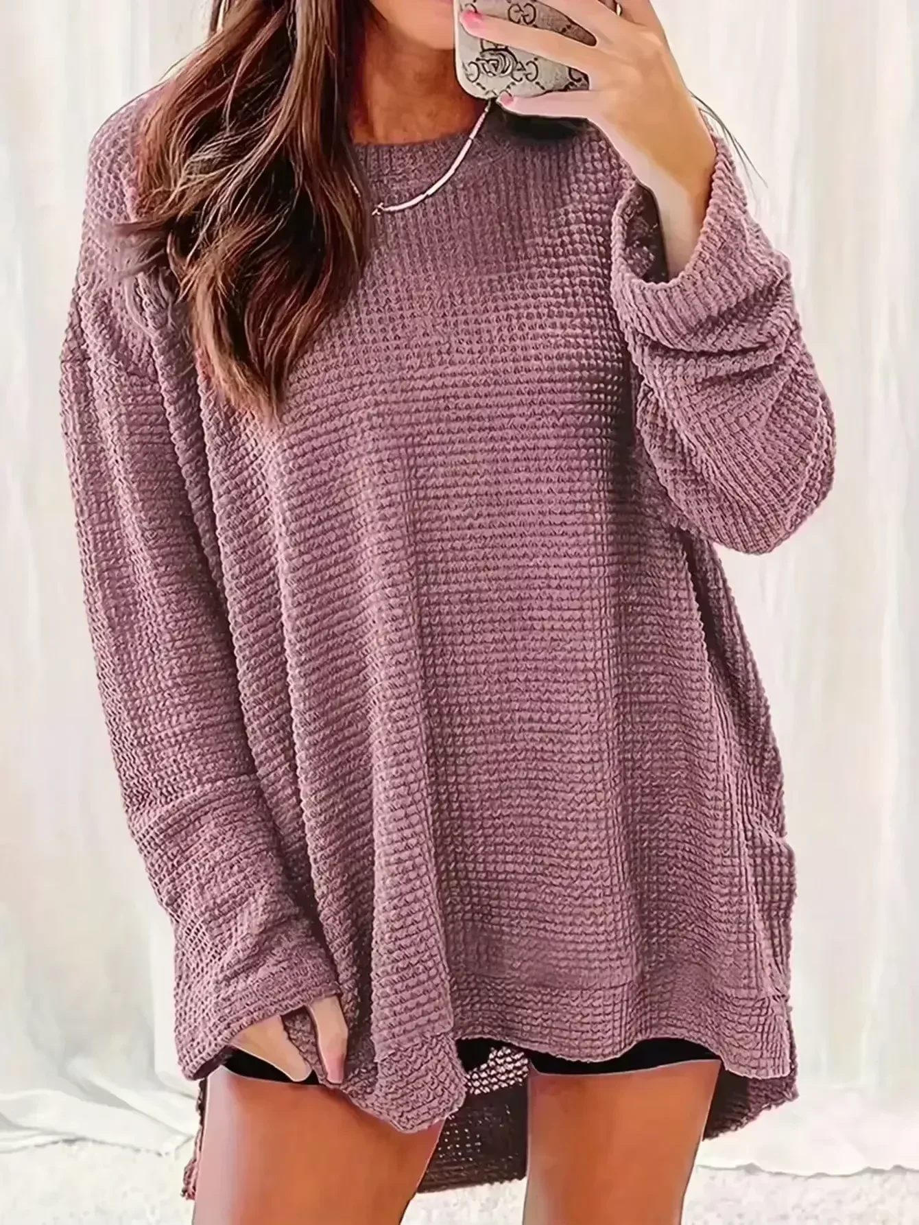 

Plus Size 1XL-5XL Women Long Sleeve Round Collar Oversized Knitted Sweaters Solid Color Casual Loose Fit Long Pullover Tops