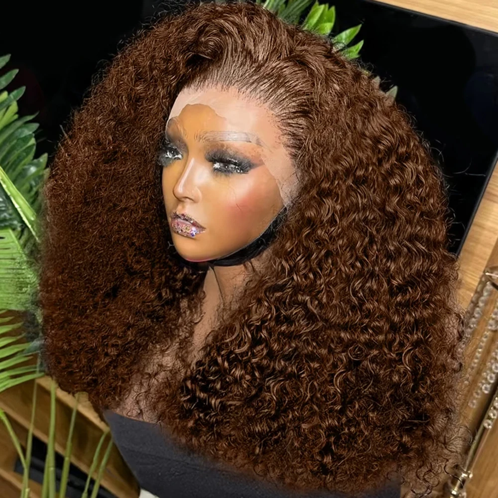 # 4 Schokoladenbraune 13x4 Deep Wave Lace Frontal Bob Perücken, Kinky Curly Glueless Perücke, Kurze Sofort Tragbare Echthaar-Perücken 250% für Frauen