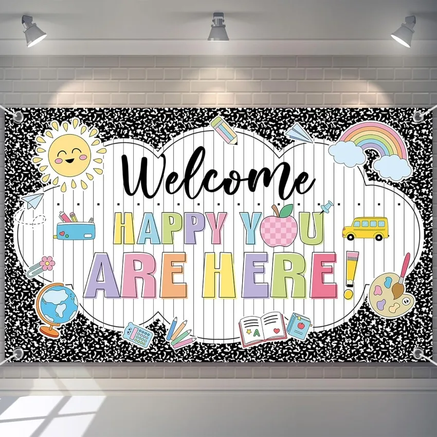 Jumbo Composition Notebook Backdrop School Event Decoration Classroom Photo Background Banner for Party Room Decor