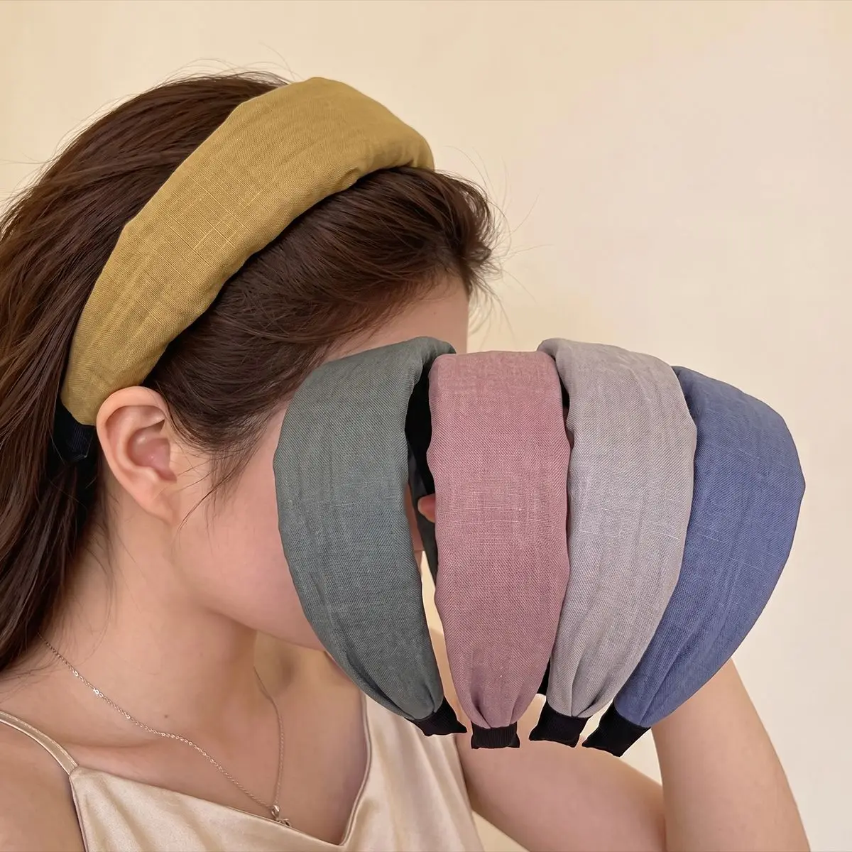 Korean Linen Cotton Wide Headbands for Women Non-slip Hair Hoop Hairbands Makeup Wash Face Headwear Hair Accessories Headdress