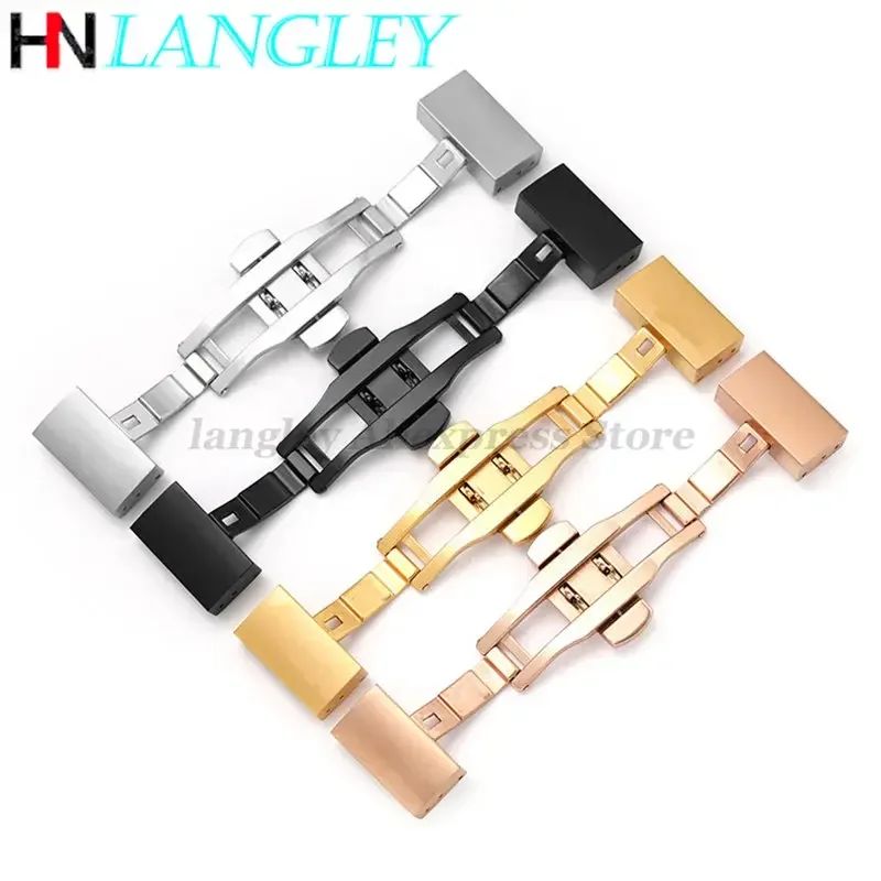 316L Stainless Steel Strap Buckle 16mm 20mm 22mm 24mm Double Press Butterfly Button Free Spring Bar Tools Pins Watch Accessories