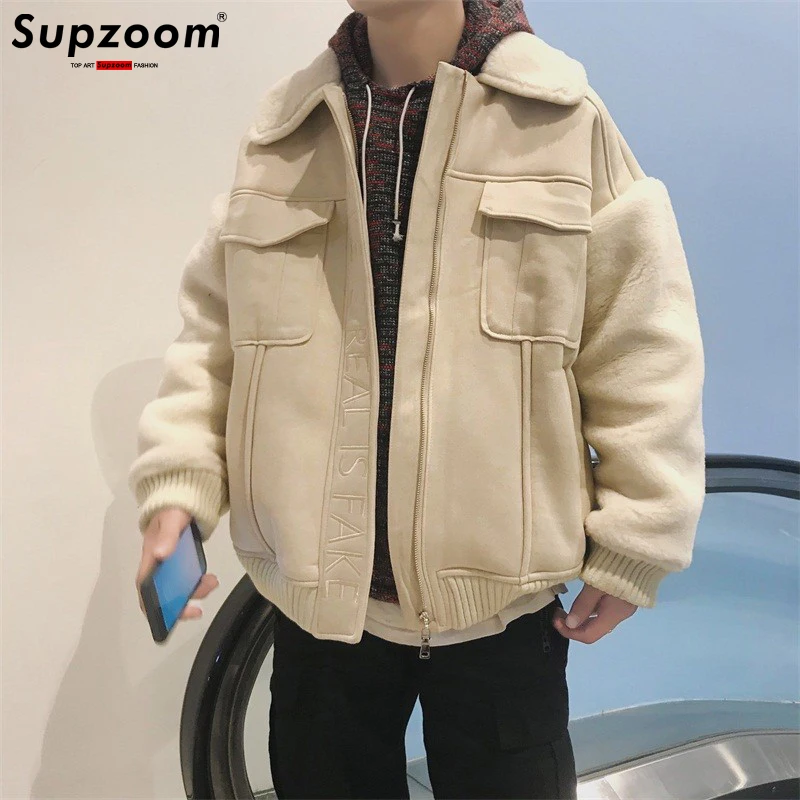 

Supzoom 2023 New Arrival Imitation Rabbit Hair Cotton Top Fashion Loose Hip Hop Casual Embroidery Winter Jackets Men Coats