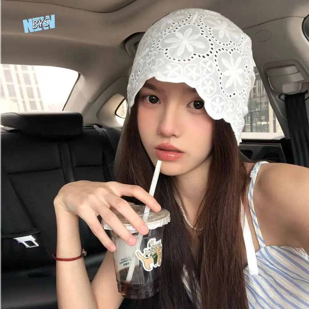 

Cute Hollow Out Embroidered Lace Hat Breathable Spicy Girl Beanies Hat Thin Korean Style Skullcap Outdoor