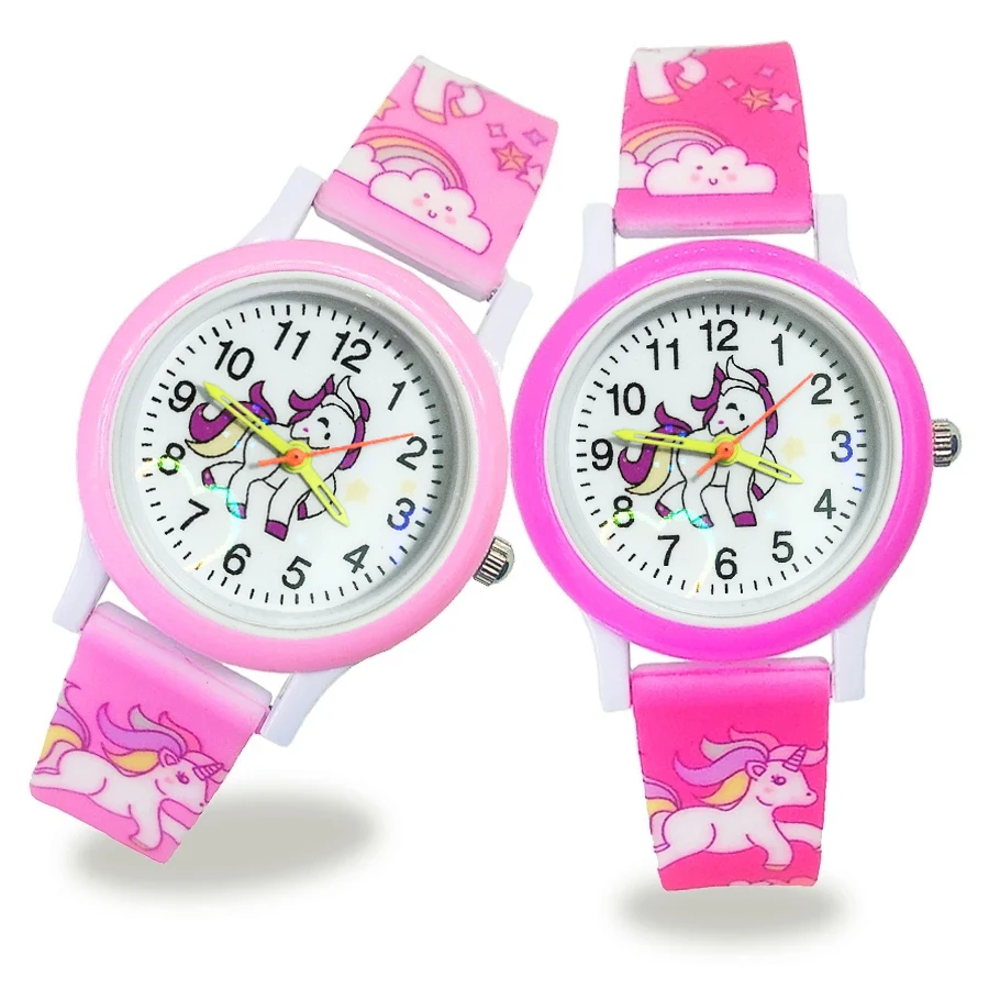 Lovely Girls Watches Unicorn Printing Silicone Candy Jelly Children Quartz Watches Boys Students Party Gifts Clock