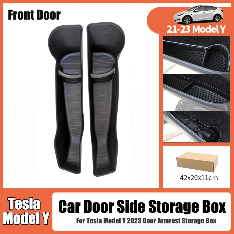 For Tesla Model Y 2023 Car Door Side Storage Box Door Armrest Storage Box TPE Front Rear Door Armrest Organizer Car Accessory