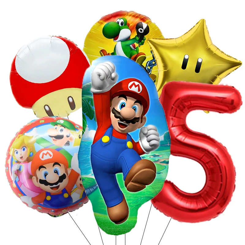 6 قطعة/المجموعة الكرتون سوبر ماريو الألومنيوم فيلم بالون 32 بوصة الرقمية بالون الأطفال حفلة عيد ميلاد ديكورات خلفية المنزل #6