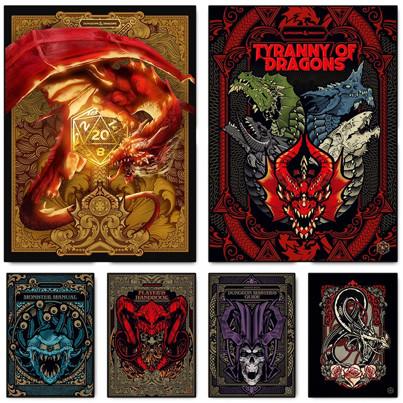 Pósteres clásicos con cubierta de mazmorras y dragones para videojuegos, impresiones en lienzo, imagen artística de pared para decoración del hogar y la sala de estar