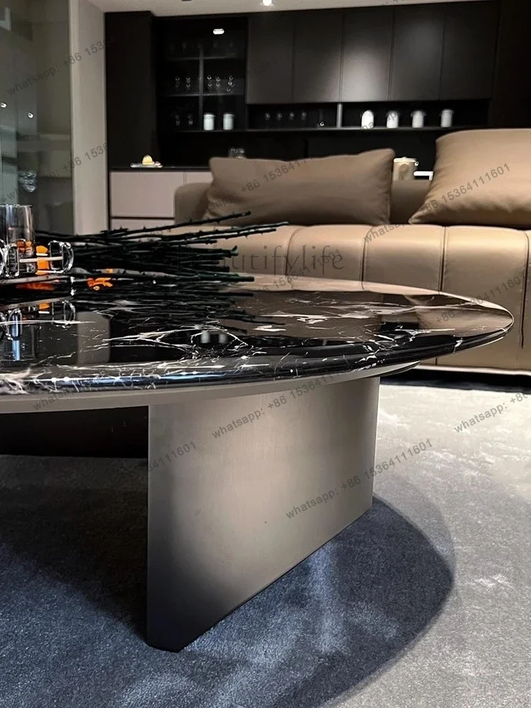 Floating Black Rose Marble Coffee Table, Italian Luxury Stone Round Table, Heat & Scratch Resistant, Master Design, Customizable