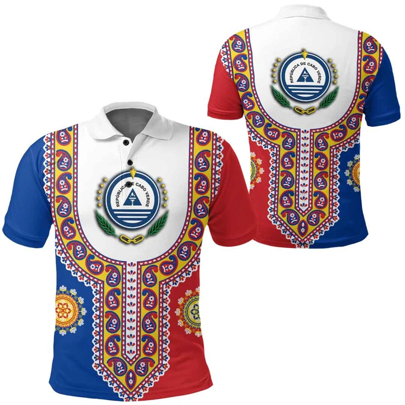 Africa Cape Verde Map Flag 3D Printed Polo Shirts For Men National Emblem Short Sleeve Patriotic Coat Of Arms POLO Shirt Jersey