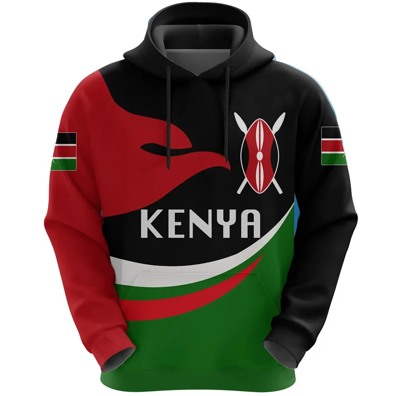 

African Kenya Flag Graphic Hoodie For Men 3d Print Hoodies Long Sleeve Sports Running Loose Hoody Swearshirt Tops Pullovers