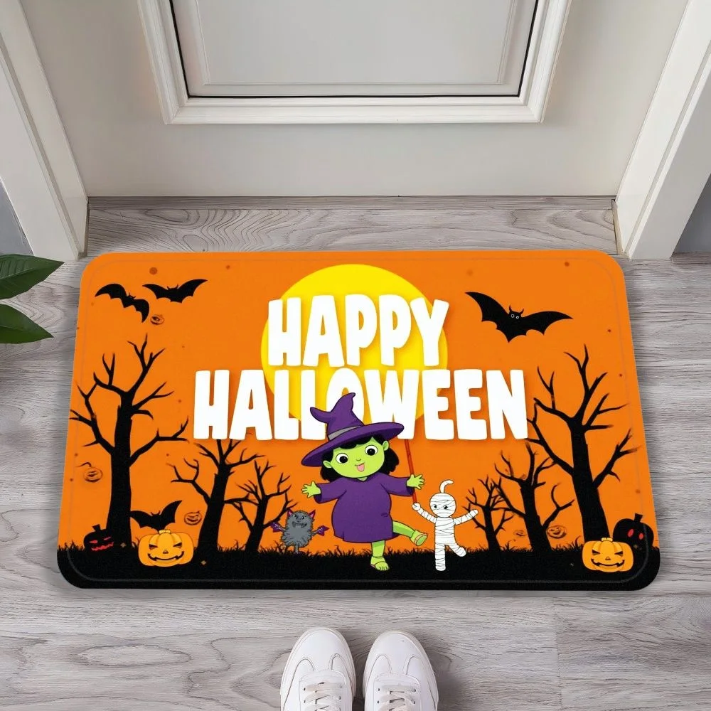VIKAMA Cartoon & Typographic Flannel Door Mat, Non-Slip Washable, Decor for Entryway Front Door Living Room Bathroom Hallway