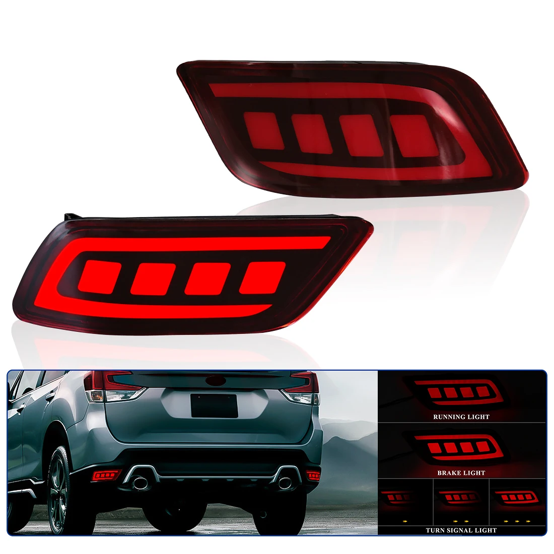 Car LED Rear Bumpe Light For Subaru Forester 2019 2020 2021 2022 2023 Tail Reflector Sequential Turn Signal Light Brake Lamp 12V