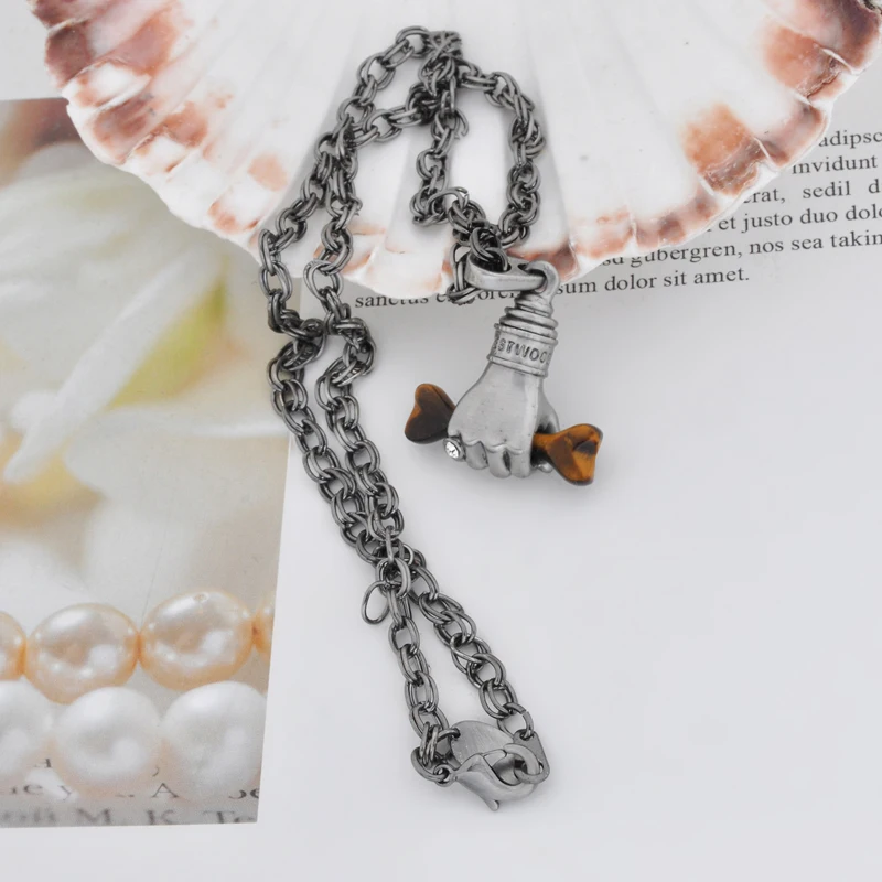 

S925 Sterling Silver Creative Personality Fist Punk Pendant Necklace Men's Premium Charm Accessories