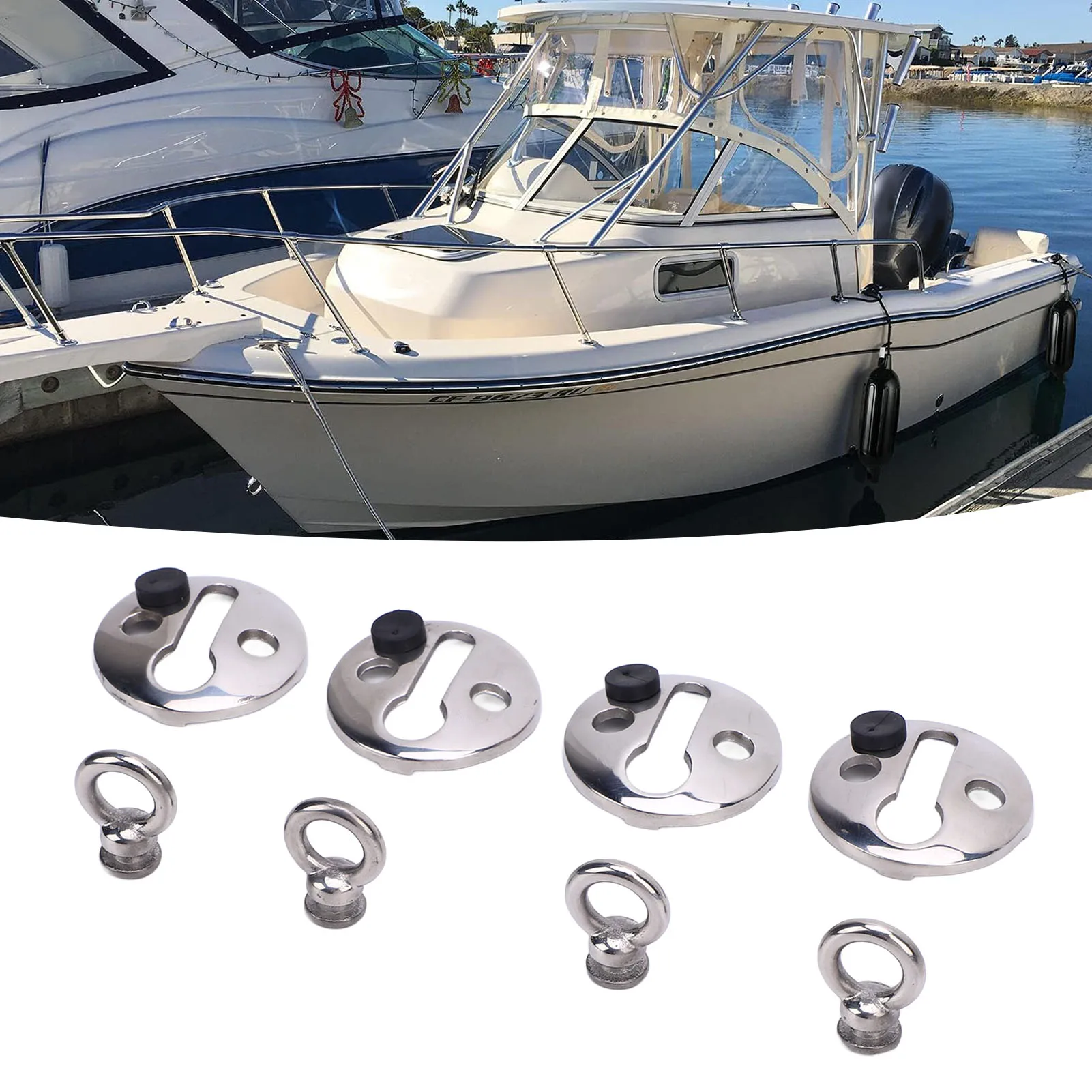 คลิปล็อคกันชนเรือ 4 ชิ้น แบบปลดเร็ว ทำจากสแตนเลสขัดเงา สำหรับกันชนที่มีเส้นผ่านศูนย์กลางต่ำกว่า 0.41 นิ้ว เชือก