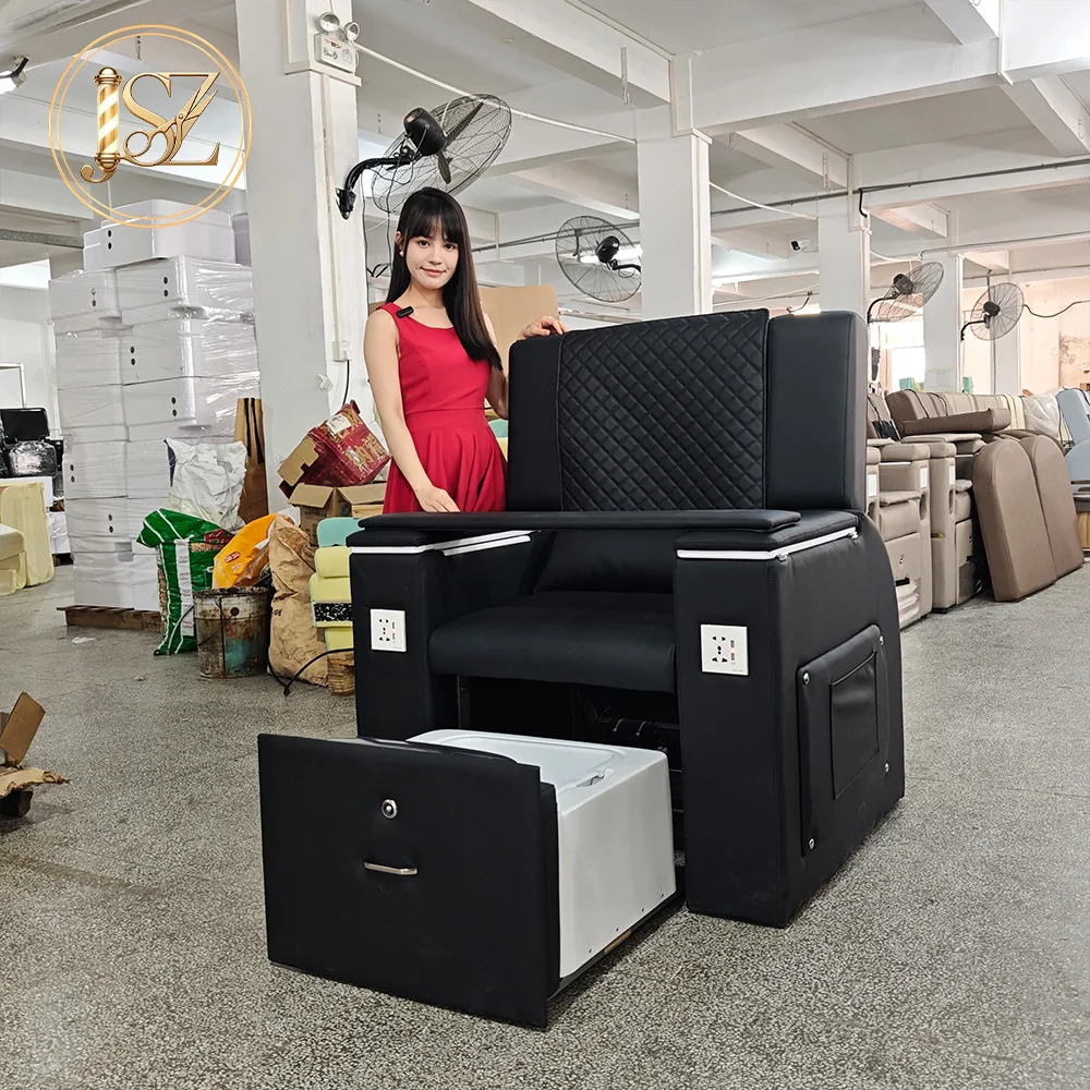 Fauteuil inclinable ergonomique en cuir noir pour pédicure et salon de beauté