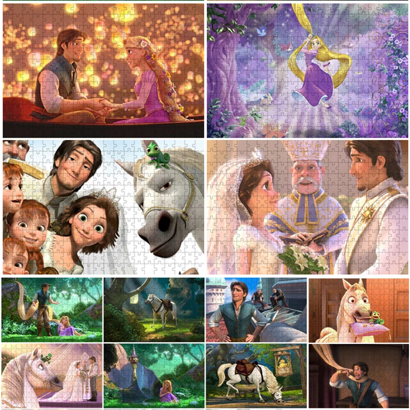 Puzzle de princesse Disney Raiponce pour adultes et enfants, jouet de décompression, dessin animé, jeux intellectuels