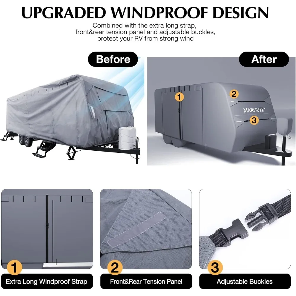 Housse de protection pour camping-car Garvee 24-27 pieds, 7 couches, imperméable et robuste, avec protections pour pneus, gouttières et vérins de