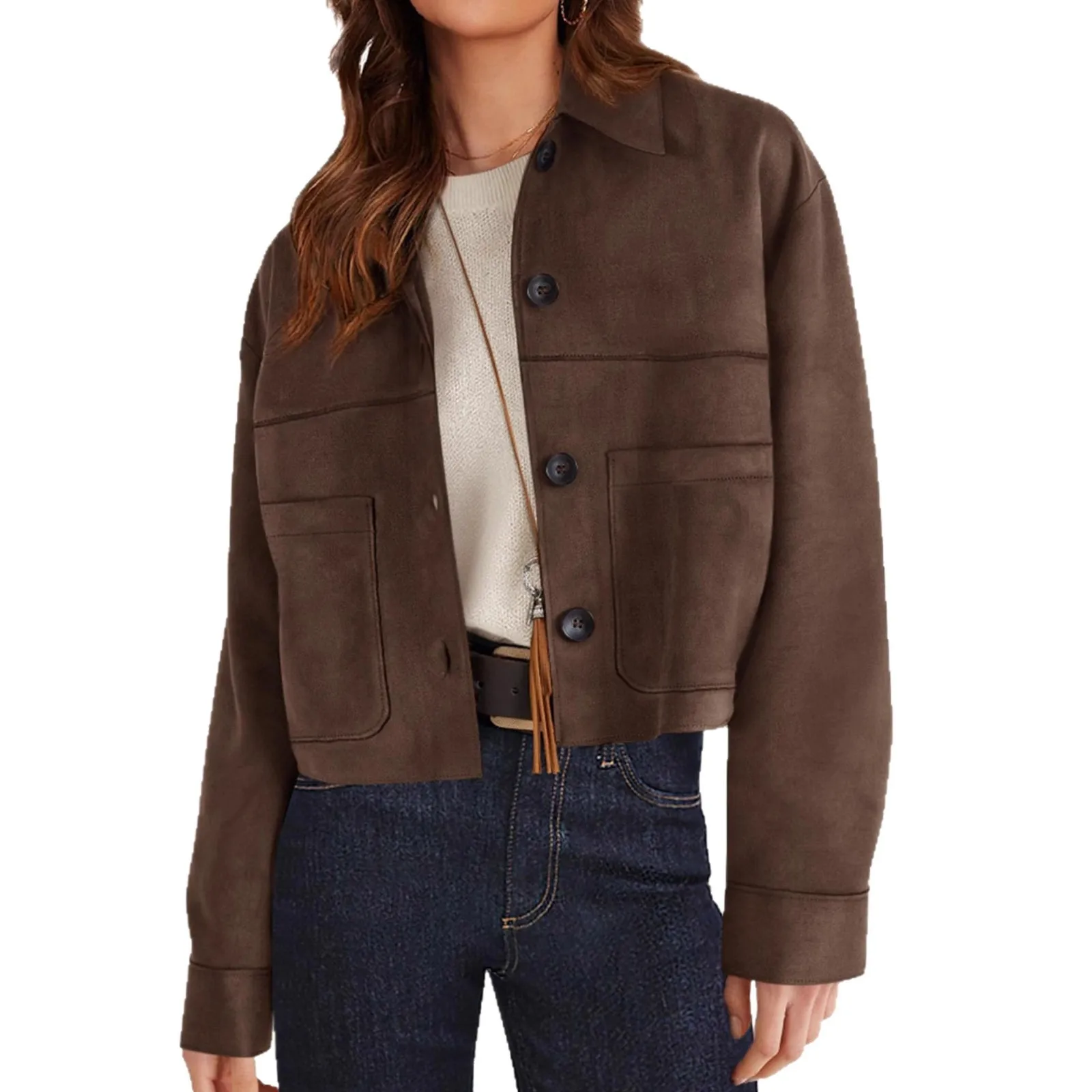 Casual Coat with Pockets Regular Fit Long Sleeve Single Breasted Multi Button Notched Collar Regular Length Women Jacket