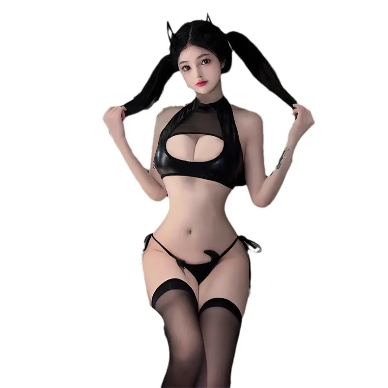 

Go Meng loween Sexy Devili Set Irresistible Temptation Non-removable Attractiven Spwear Knitted Ultra-thin Women's...