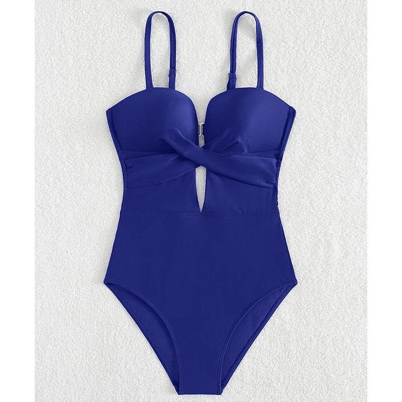 Maillot de bain une pièce Simple et solide pour femmes, ajouré croisé, dos nu, slim, vacances, plage, nouvelle collection 2025