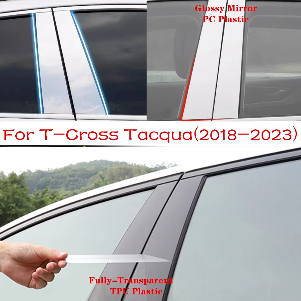 Car TPU/Glossy Mirror Pillar Post Cover Door Trim Window Sticker Accessories For Volkswagen VW T-Cross TCross Tacqua 2018-2023