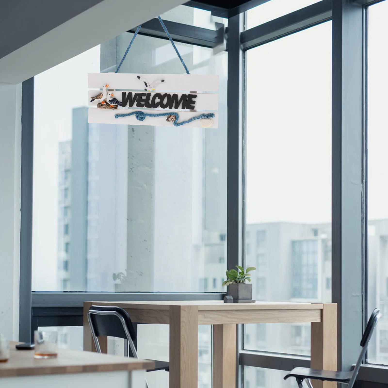 

1Pcs Welcome Sign Wooden Hanging Door Sign Hand-Painted Blue White Mediterranean Rustic Wall Decor Nautical Theme Beach House