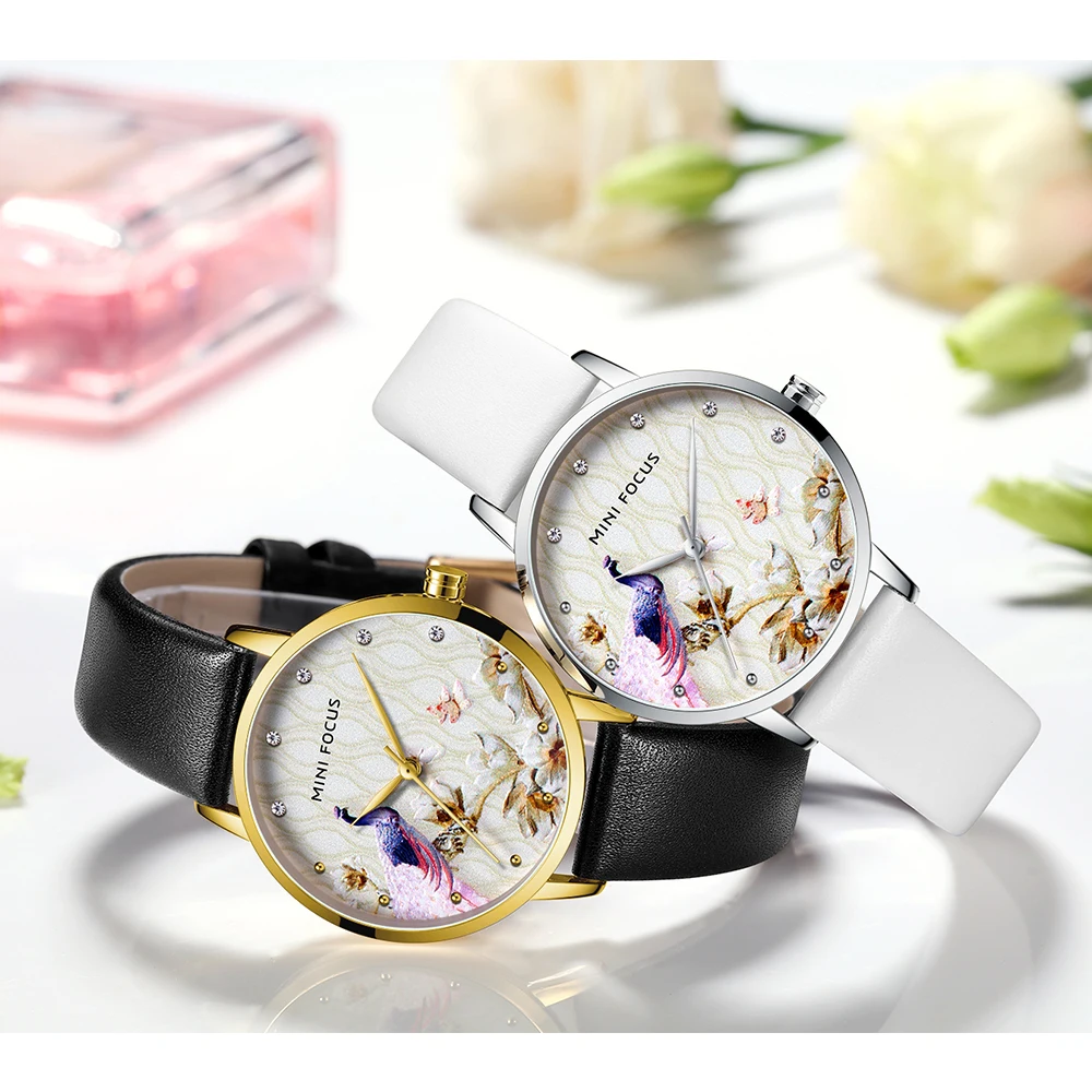 MINI FOCUS Luxury Women's Watch Japanese Movement Elegant Genuine Leather Strap Wrist Watches Minimalist Dress Watch 0330L
