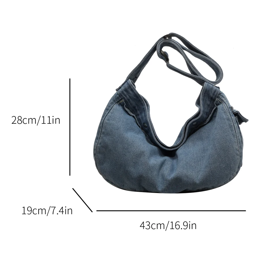 Large Denim Women\'s Bag New Jeans Messenger Bag Y2K Canvas Shoulder Cross Bag Campus Eco Bag Korean Shopper Hobos Female Handbag