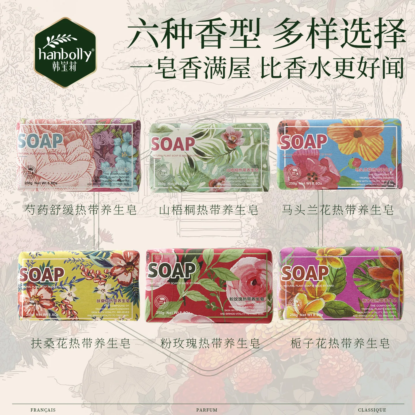 Hanbolly 250g Tropical Wellness Soap, Bathing & Face Cleansing Bar, Mite Removal & Long-Lasting Fragrance