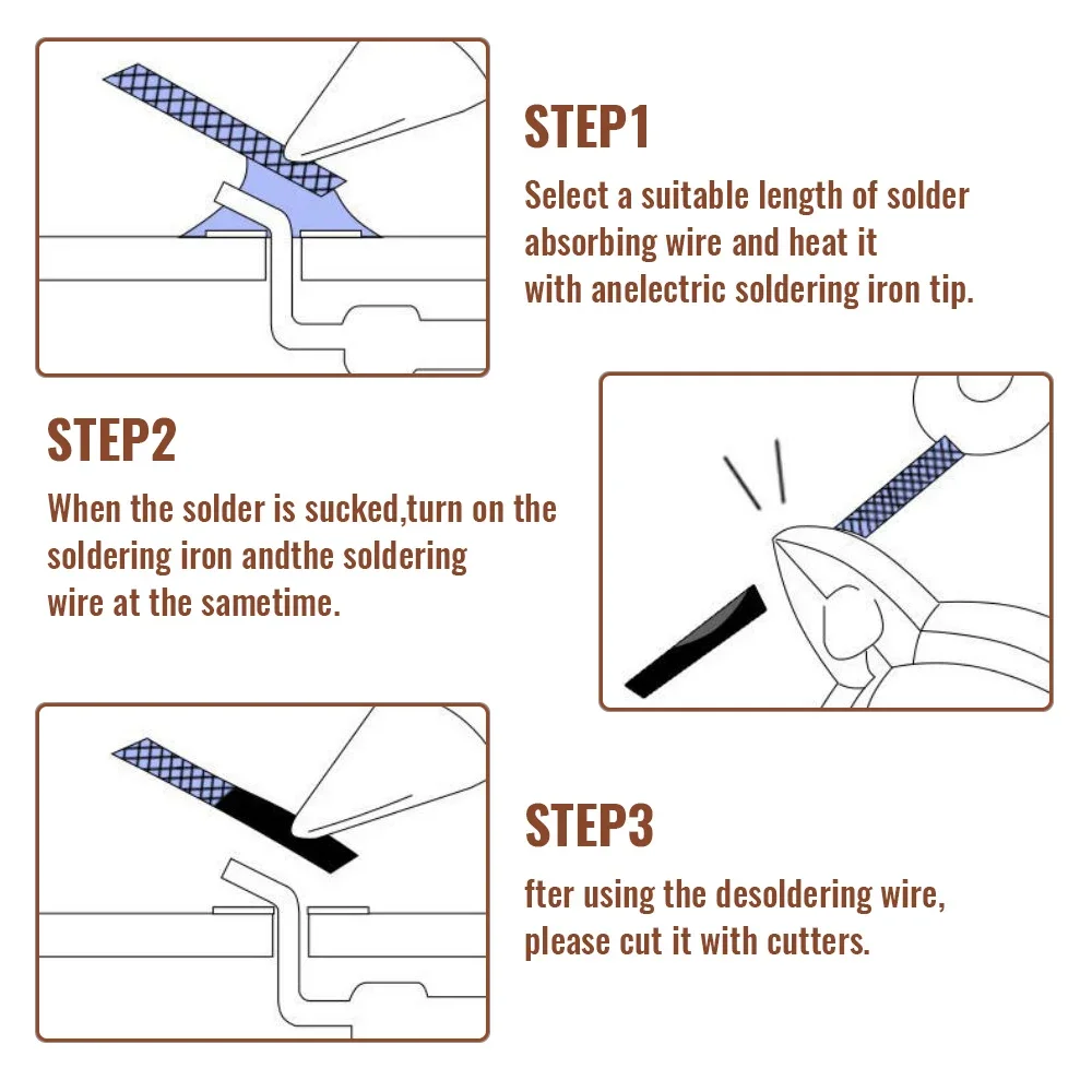 Solder Suction Wire with Strong Suction and Strong Return Force for Repair Solder 2.5mm Width 1.5m Length Set