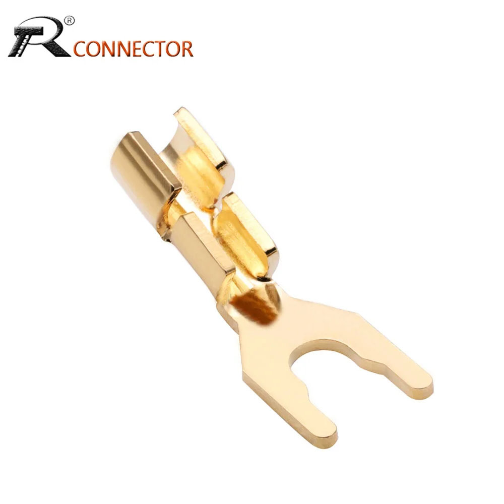 4pcs/lot Speaker Banana Spade Plug Jack 24K Gold Plated Solderless Y Fork Wire Connector New Arrival  Wholesale