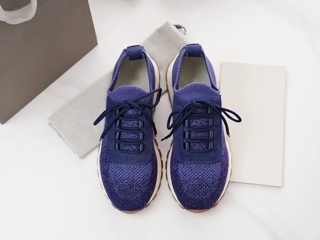 New Knitted Breathable Sneakers For Men, Lace‑Up Platform Flat Casual Shoes, Round Toe Summer Daily Walking Footwear_vogvips.com
