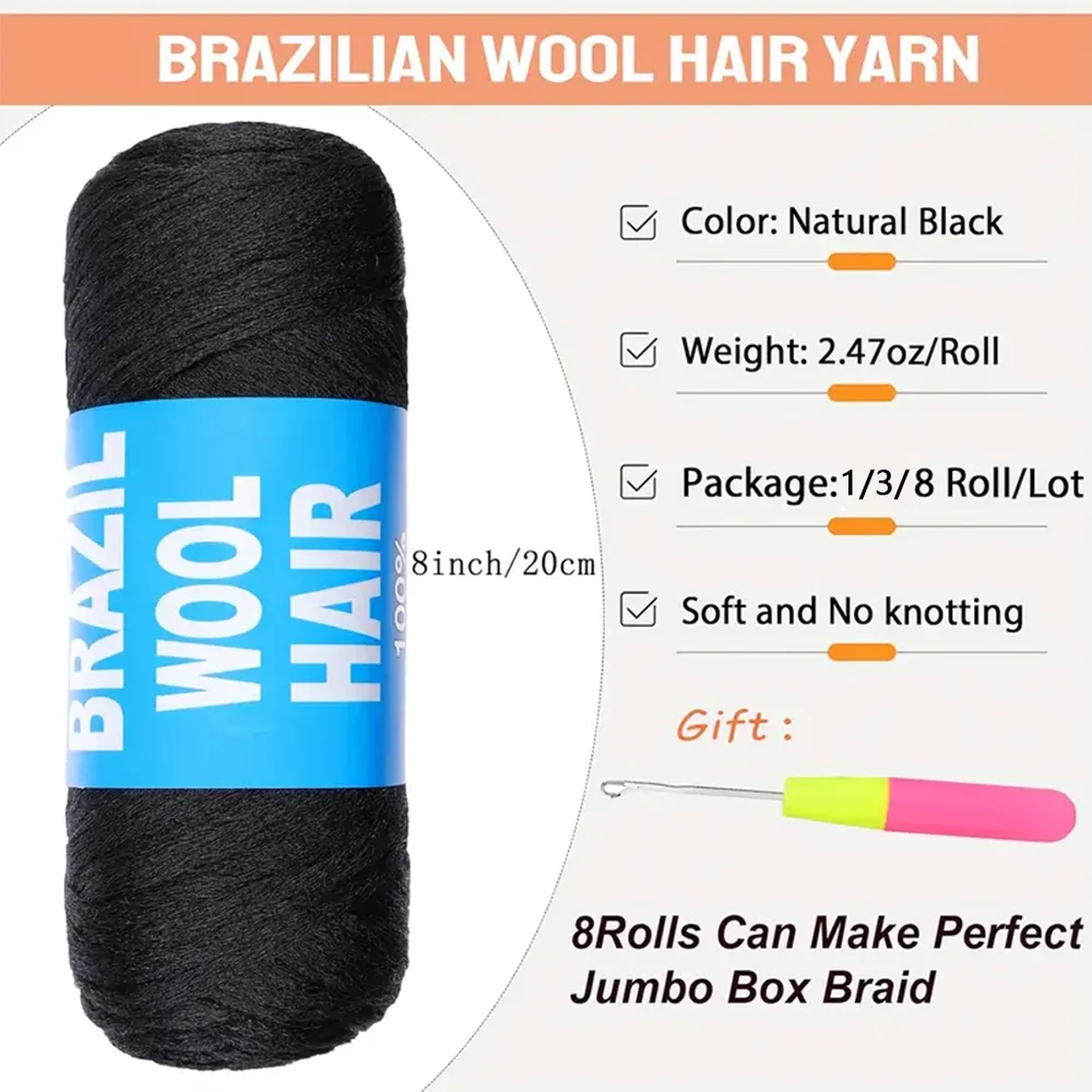 1/5/8 لفة شعر صوف برازيلي أسود غزل أكريليك للشعر كروشيه اصطناعي أفريقي ضفائر جامبو ضفائر تويست يلتف 70 جرام/لفة #2