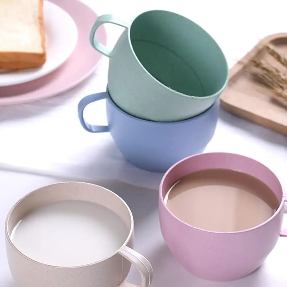Fall Resistant Lightweight Eco-friendly Kitchen Supplies with Handle Reusable Coffee Mug Drinking Cup Wheat Straw Cup Drinkware