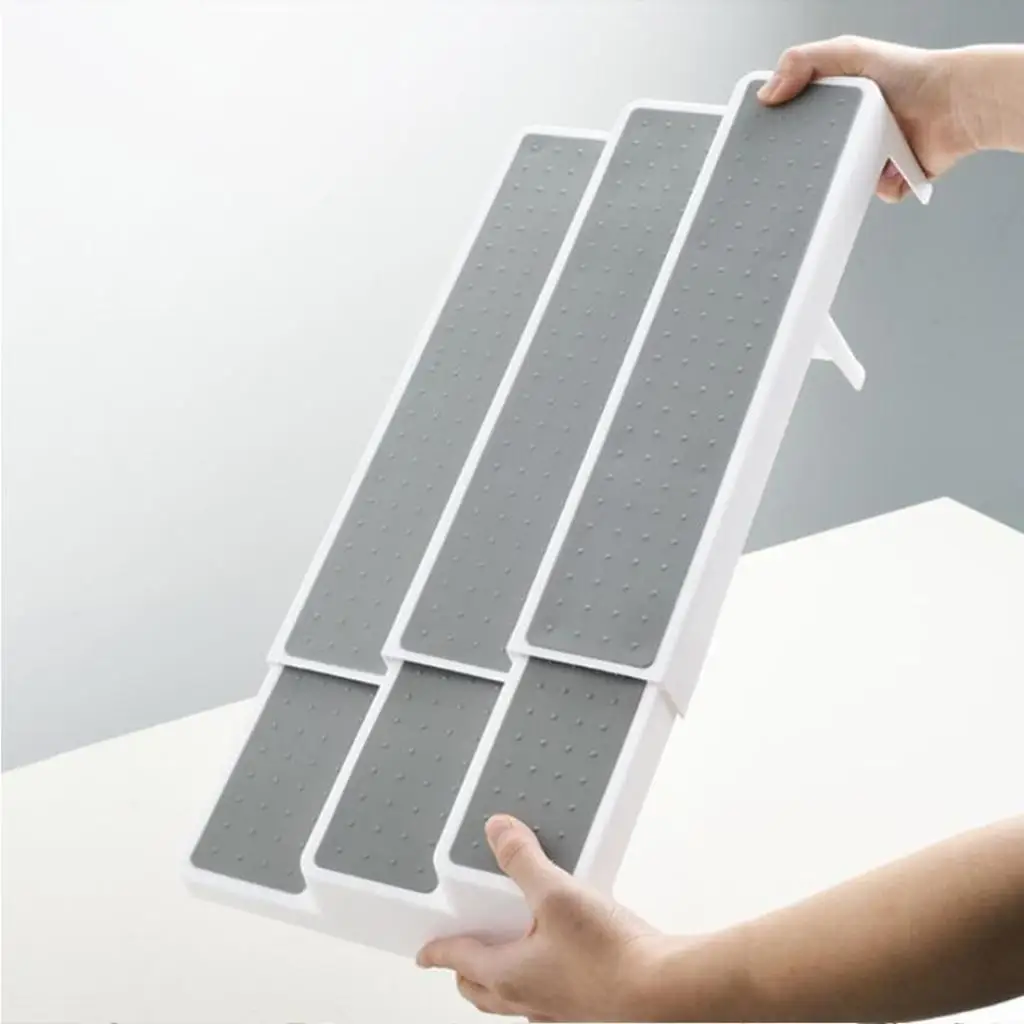 رف منظم للخزانة من البلاستيك الرمادي مكون من 3 طبقات قابل للتوسيع #3