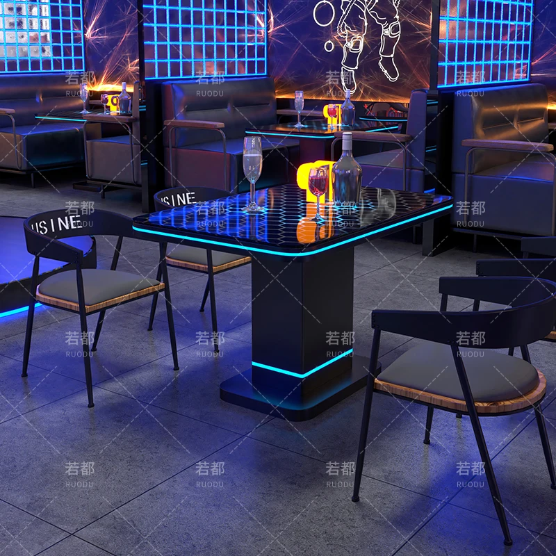 高品質LEDライト付きKTVダイニングコーヒーテーブル家具セット、メタルステンレススチール製モダン業務用家具バーファニチャー