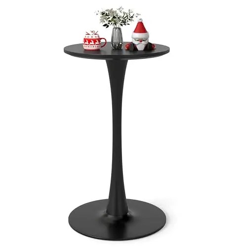 

Stylish Black Tulip-Style Round Bar Table, 41 Inches Tall, Metal Pedestal Base With MDF Surface For Kitchen Dining Or Compact