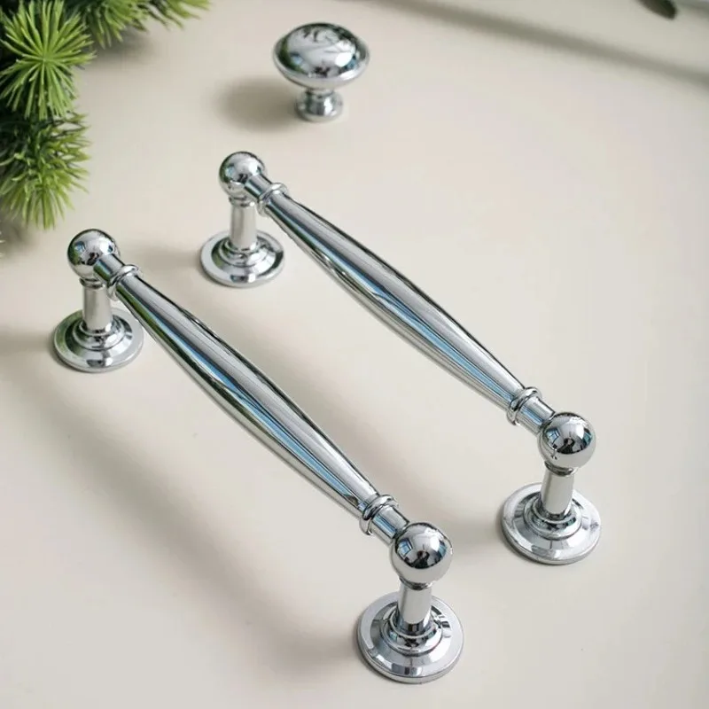 Solid Brass Hardware Furniture Handles Luxury Wardrobe Door Cabinet Handle Drawer Knob Chrome Bright Silver Cabinet Long Pull
