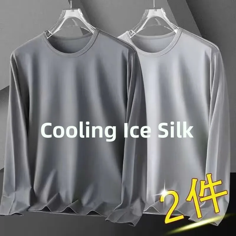 Ice Silk Long Sve T-irt Men's Summer Thin Me Breathable Outdoor Sun Protection Middle-aged Air Conditioning Base irt...