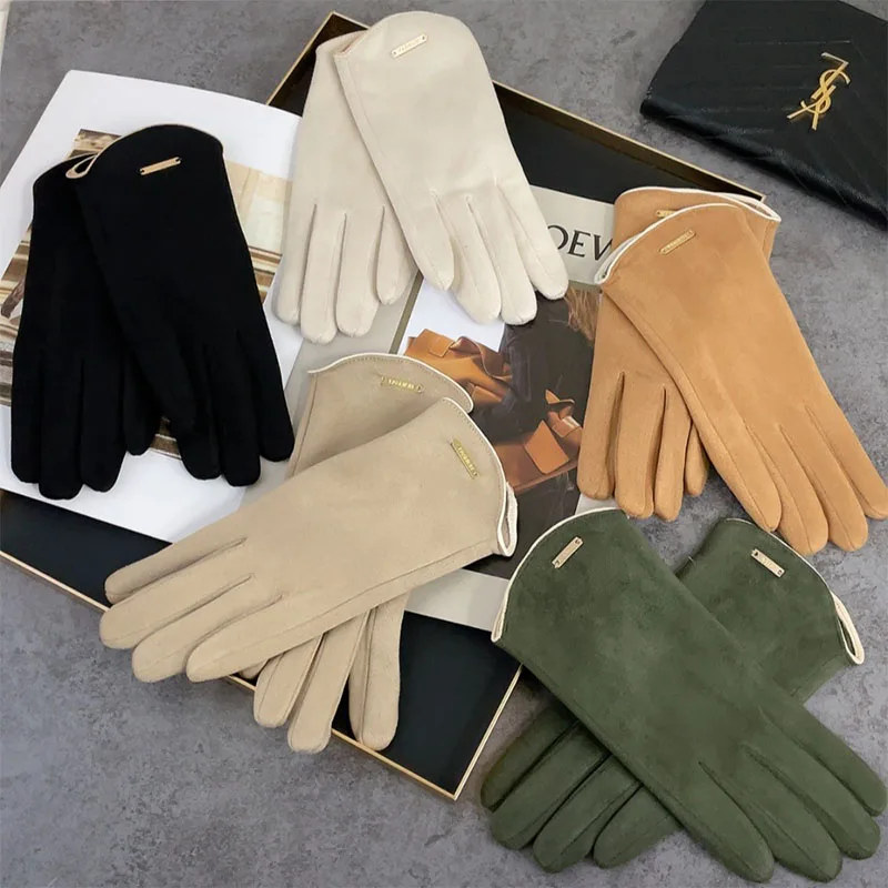 النساء الخريف الشتاء الدفء شاشة تعمل باللمس رقيقة الصلبة قفازات بسيطة الدراجات محرك الجلد المدبوغ النسيج أنيقة يندبروف