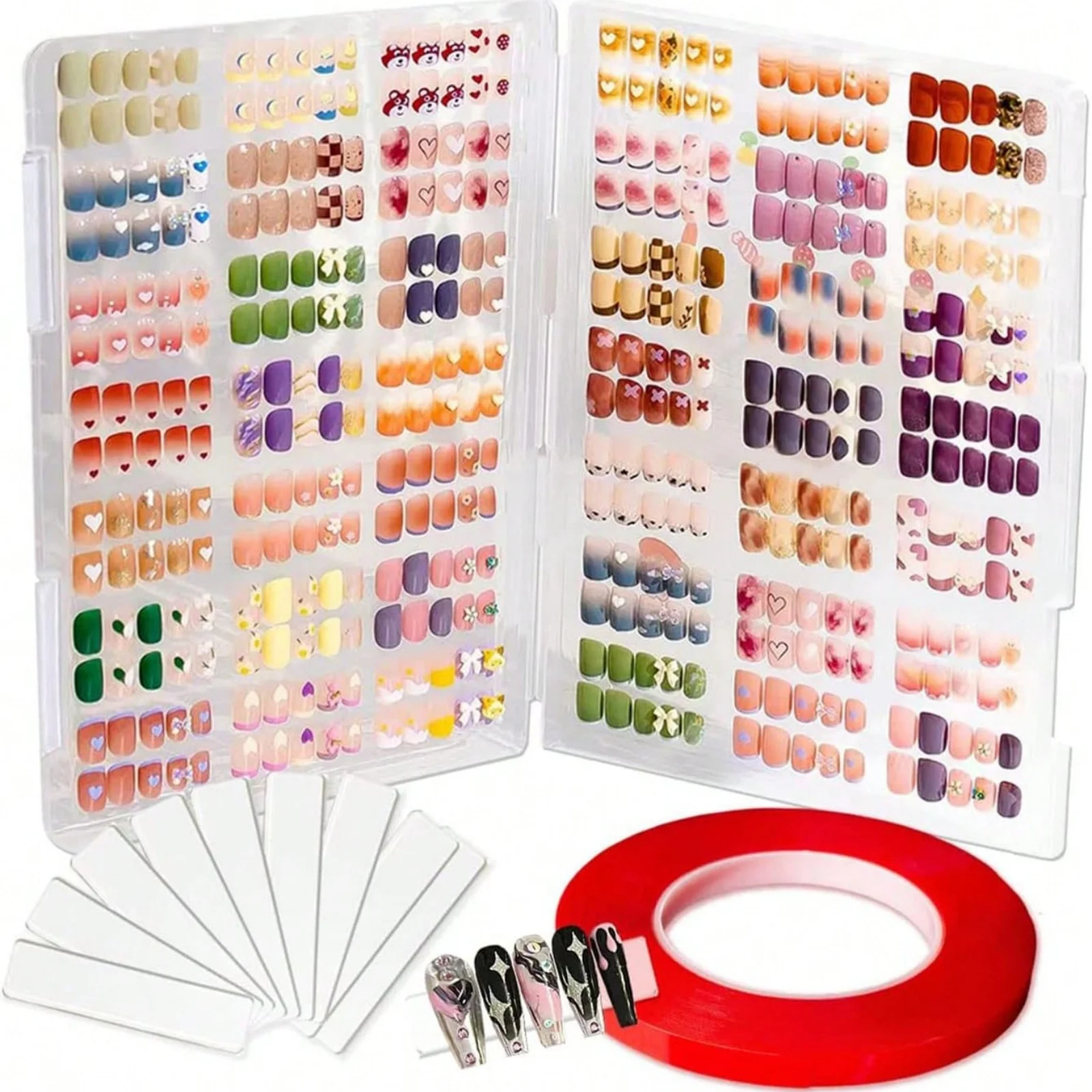 2PCS  Dustproof Transparent Storage Box For Press On Nails Capacity False Nail Organizer With Adhesive Tabs Nail Display Tool