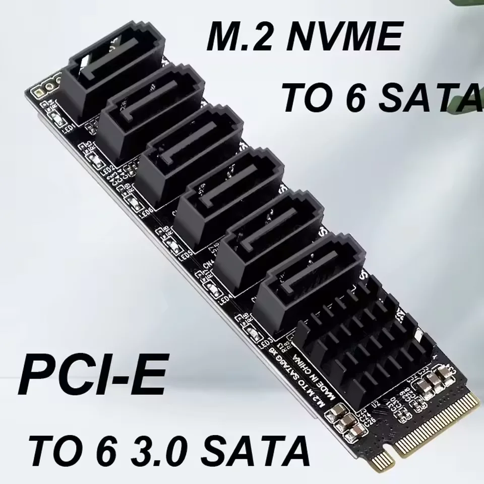 M.2 NVME PCI-E PCIE X4 X8 X16 To 8 Port SATA3.0 Adapter Card 6Gbps Chassis server PC Expansion Controller Riser Card for HDD SSD