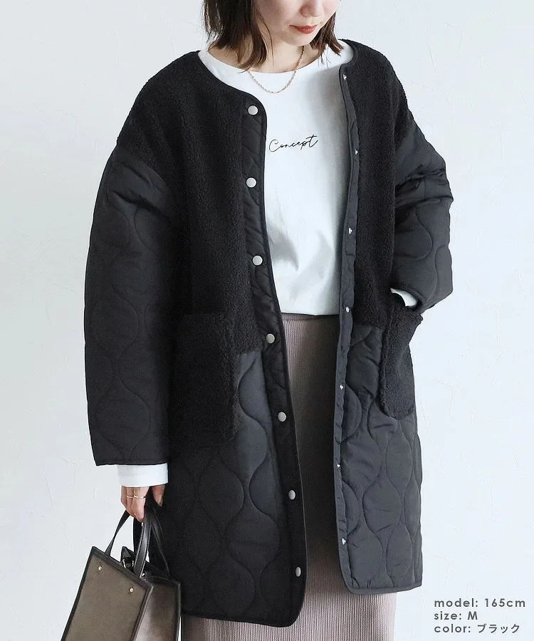 Women Coat Mid Length Lamb Wool Stitching Thickened Cotton Padded Parkas Winter Maxi Round Neck Big Pockets Thickened Jacket