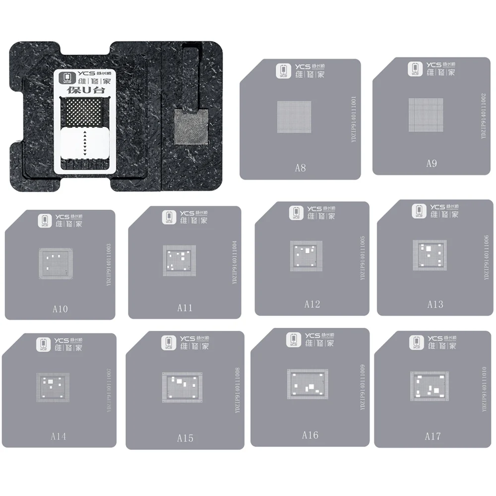

Трафарет YCS BGA для iphone 6-15Pro Max CPU A8/A9/A10/A11/A12/A13/A14/A15/A16/A17 Трафарет для реболлинга BGA Платформа для посадки олова