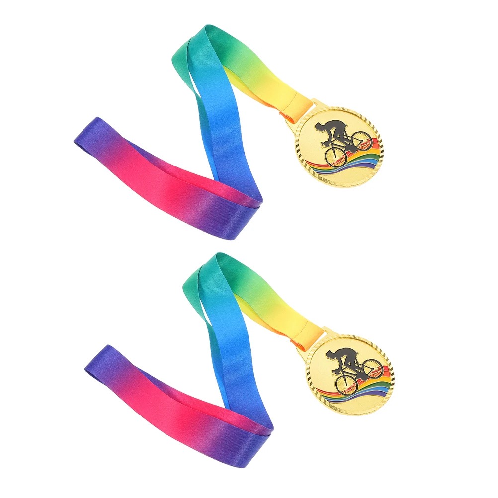 

2Pcs Cycling Competition Medal Zinc Alloy Sports Award Neck Ribbon Winner Prizes Biking Tournament Medal for Adults Kids