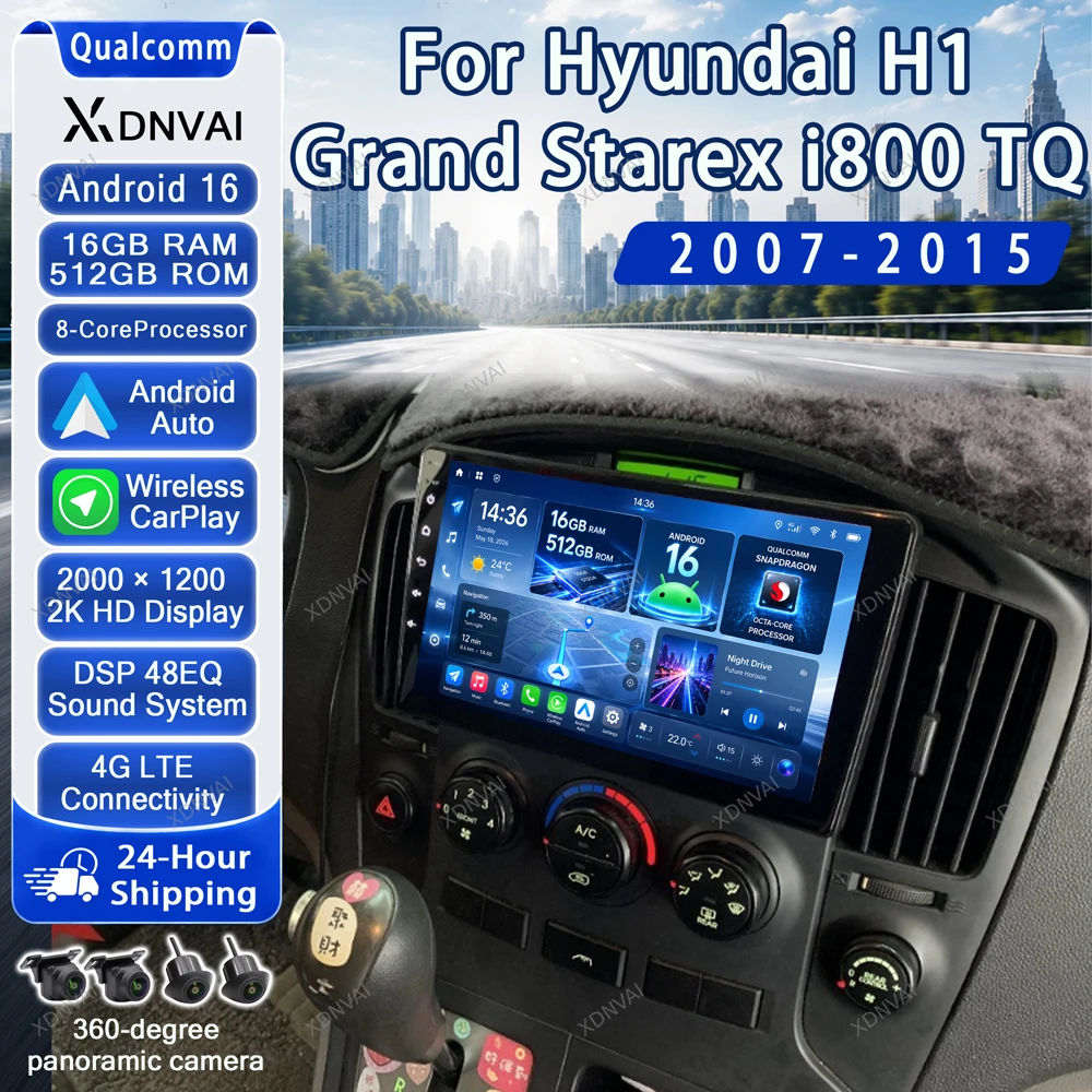 Android 16 Car Radio For Hyundai H1 Grand Starex I800 TQ 2007-2015 Multimedia Video Player Carplay BT DSP 5G WIFI Audio Auto GPS