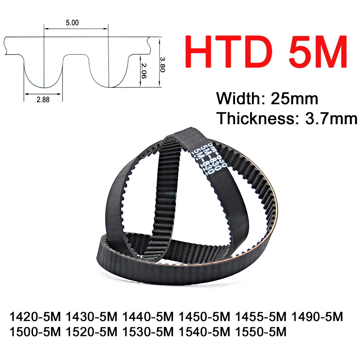 1Pc Width 25mm 5M Rubber Arc Tooth Timing Belt Pitch Length 1420 1430 1440 1450 1455 1490 1500 1520 1530 1540 1550mm Drive Belts